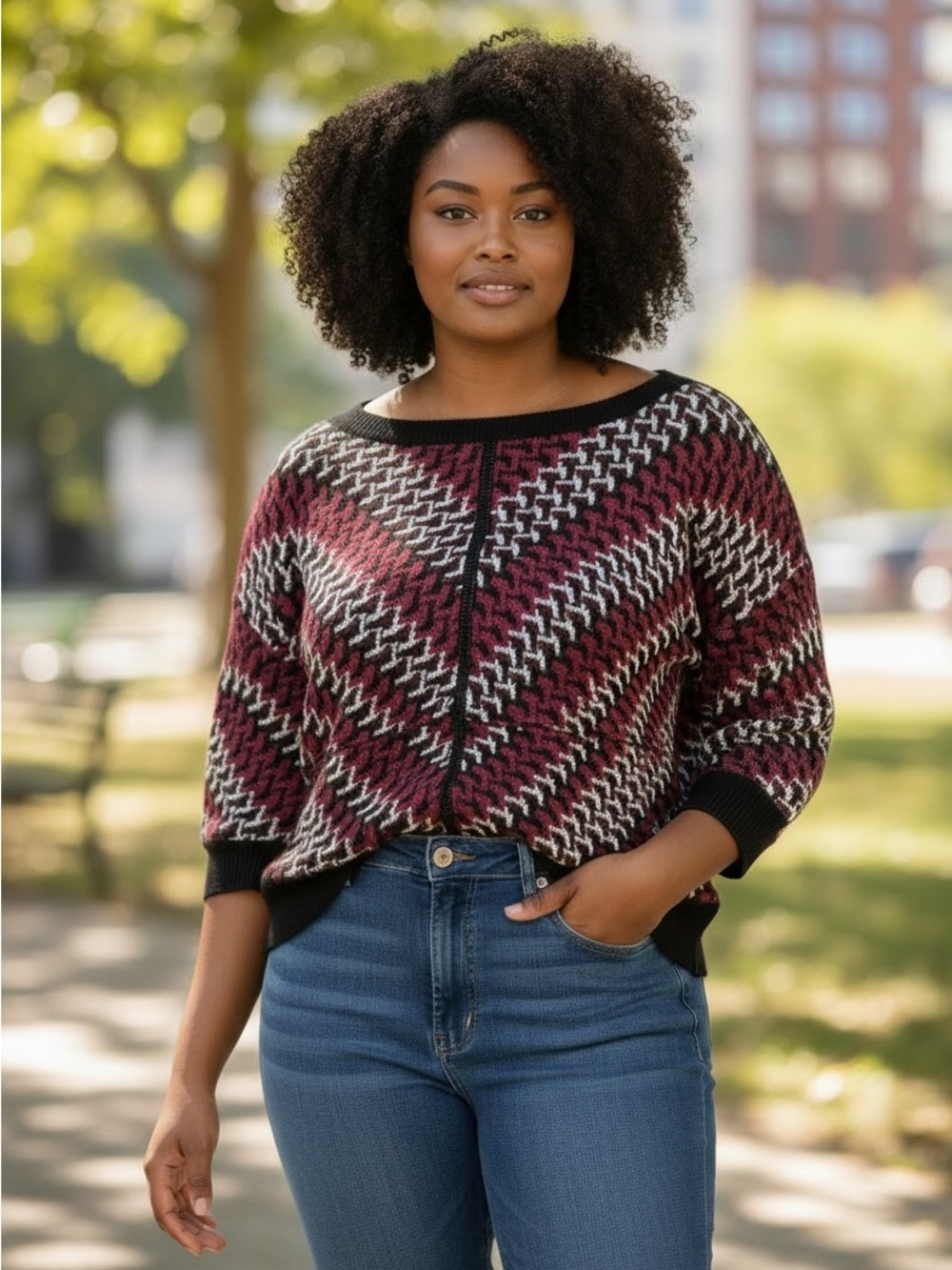 WHBM Burgundy and Black Dolman sleeve summer Sweater Size XL